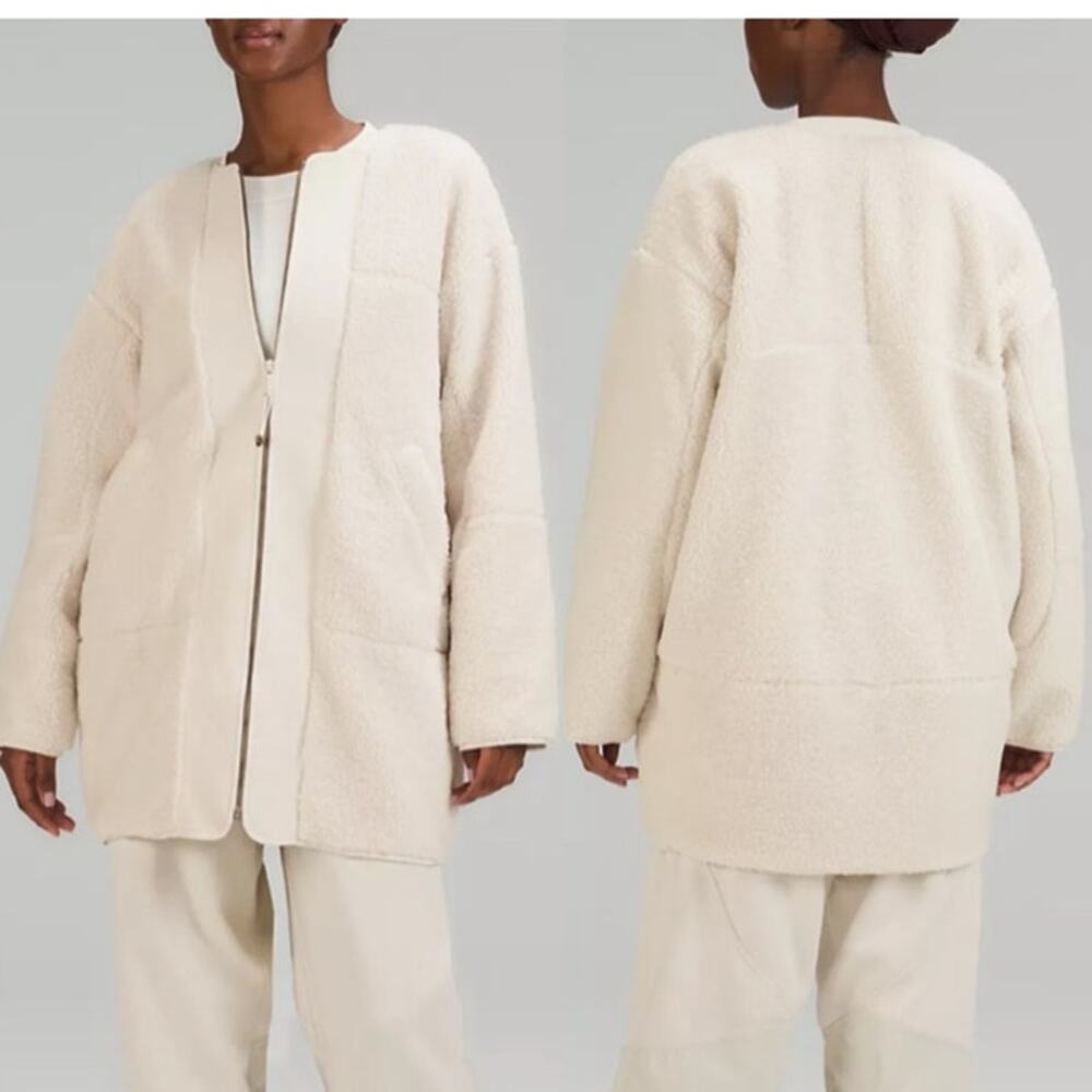 Lululemon Collarless Textured Fleece Full‎ Zip in White Opal